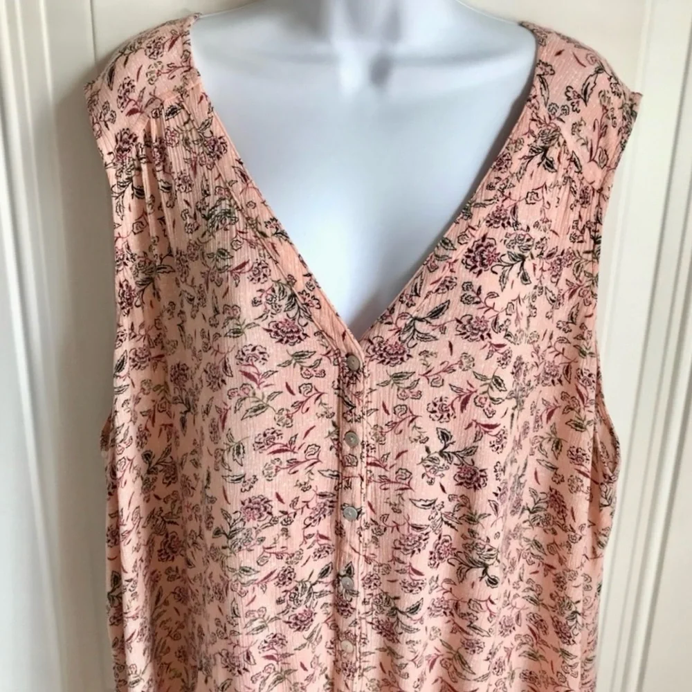 🔴 4/$15 Peace & Pearls Women’s 3X Peach Floral Front Tie Sleeveless Tank Top EUC - Picture 3 of 14